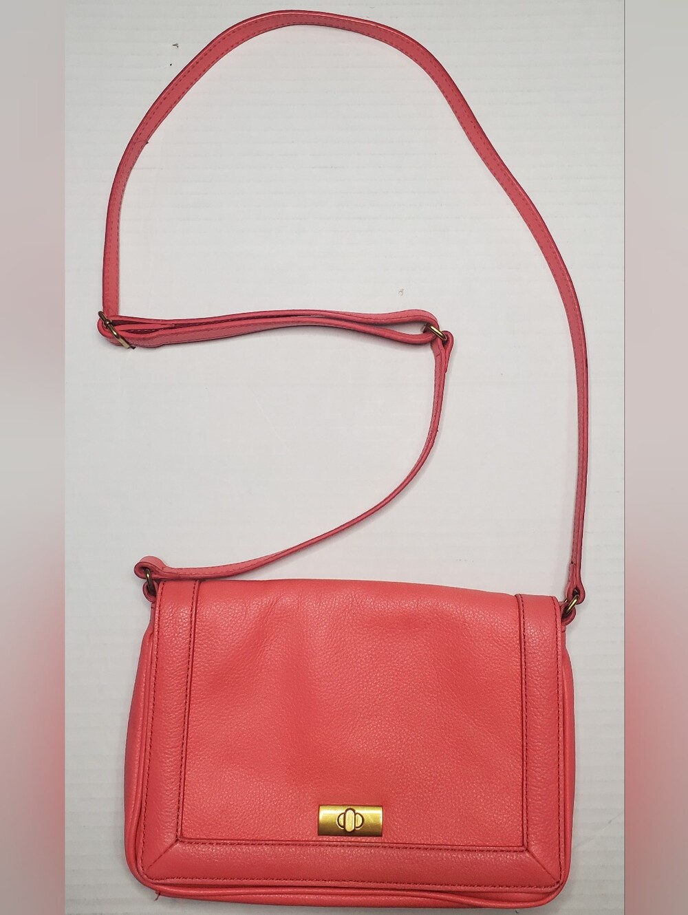 J Crew Coral Leather Crossbody Bag with Gold Turn-Lock